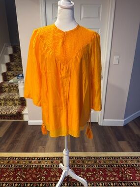 Bright Orange Smocked Neck Top